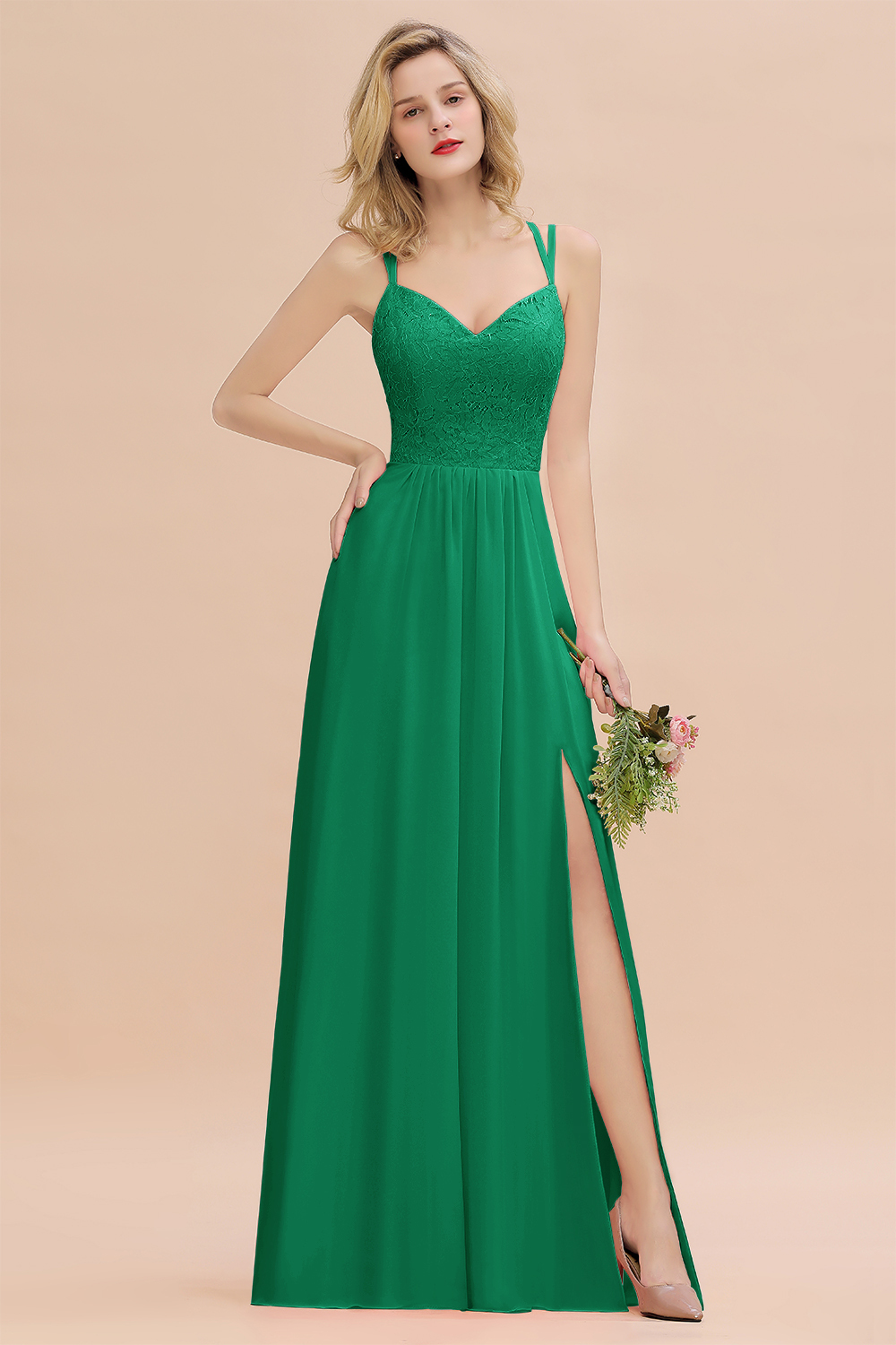 Sweetheart Aline Lace Party Dress Sleeveless Bridesmaid Dress with Side Slit
