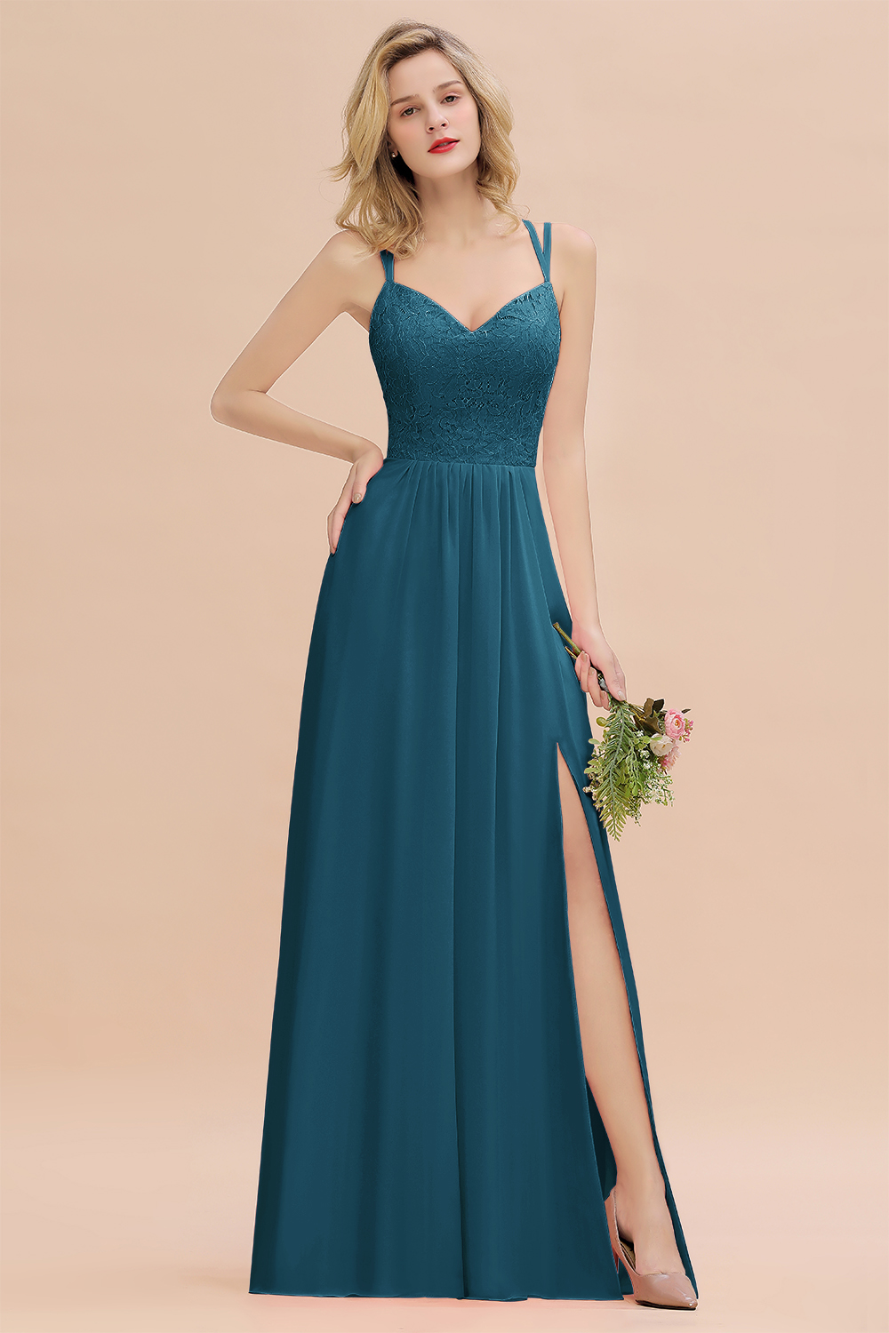 Sweetheart Aline Lace Party Dress Sleeveless Bridesmaid Dress with Side Slit