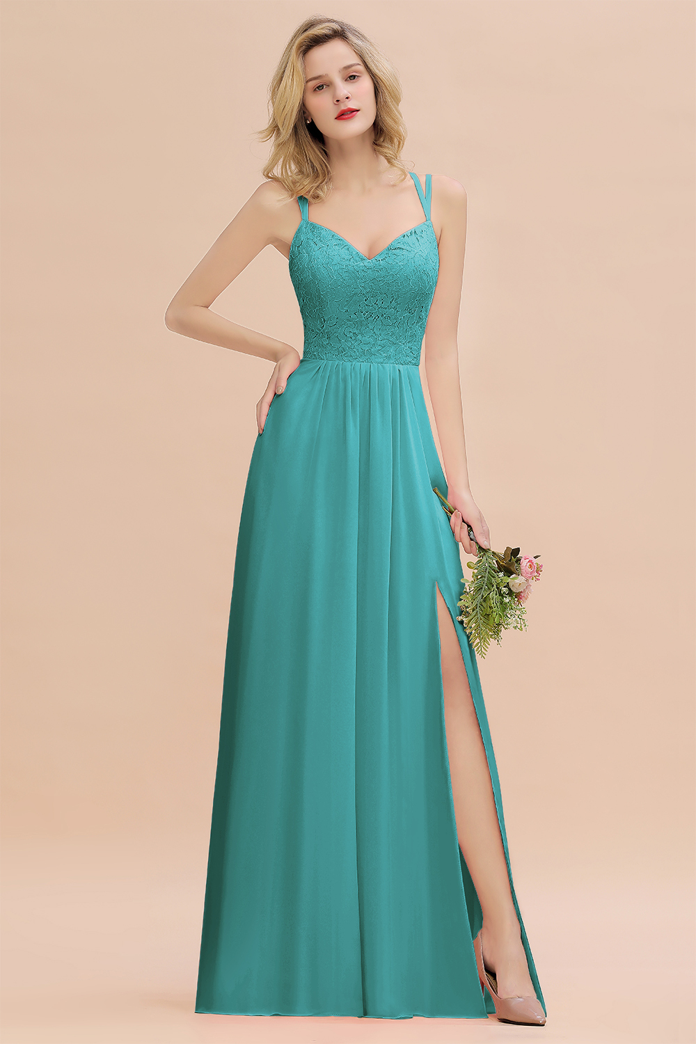 Sweetheart Aline Lace Party Dress Sleeveless Bridesmaid Dress with Side Slit