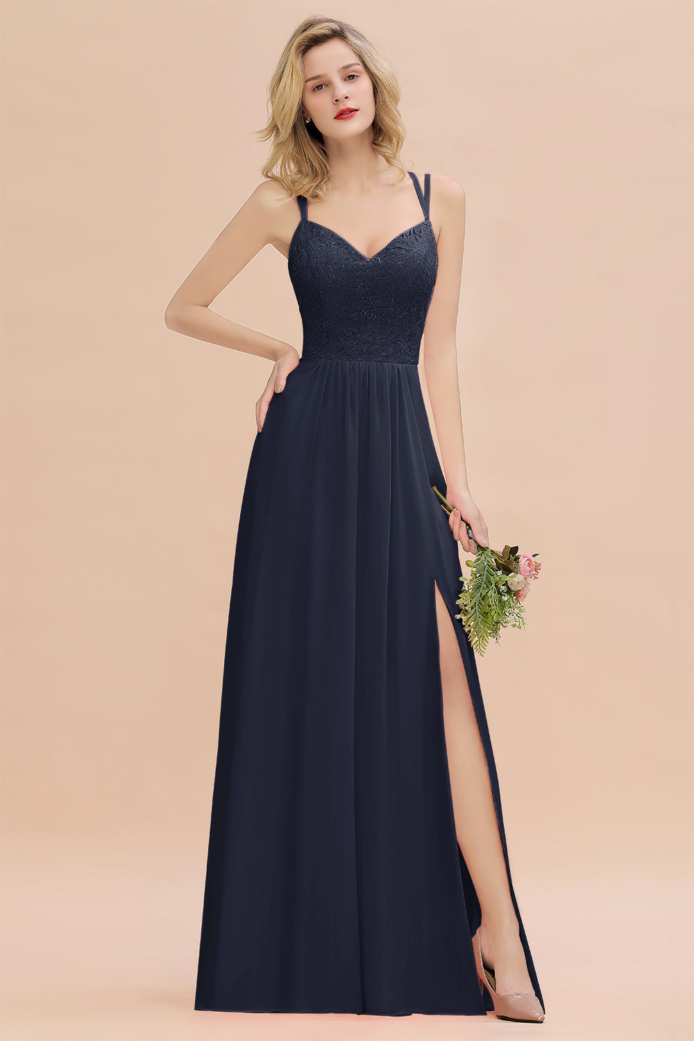 Sweetheart Aline Lace Party Dress Sleeveless Bridesmaid Dress with Side Slit