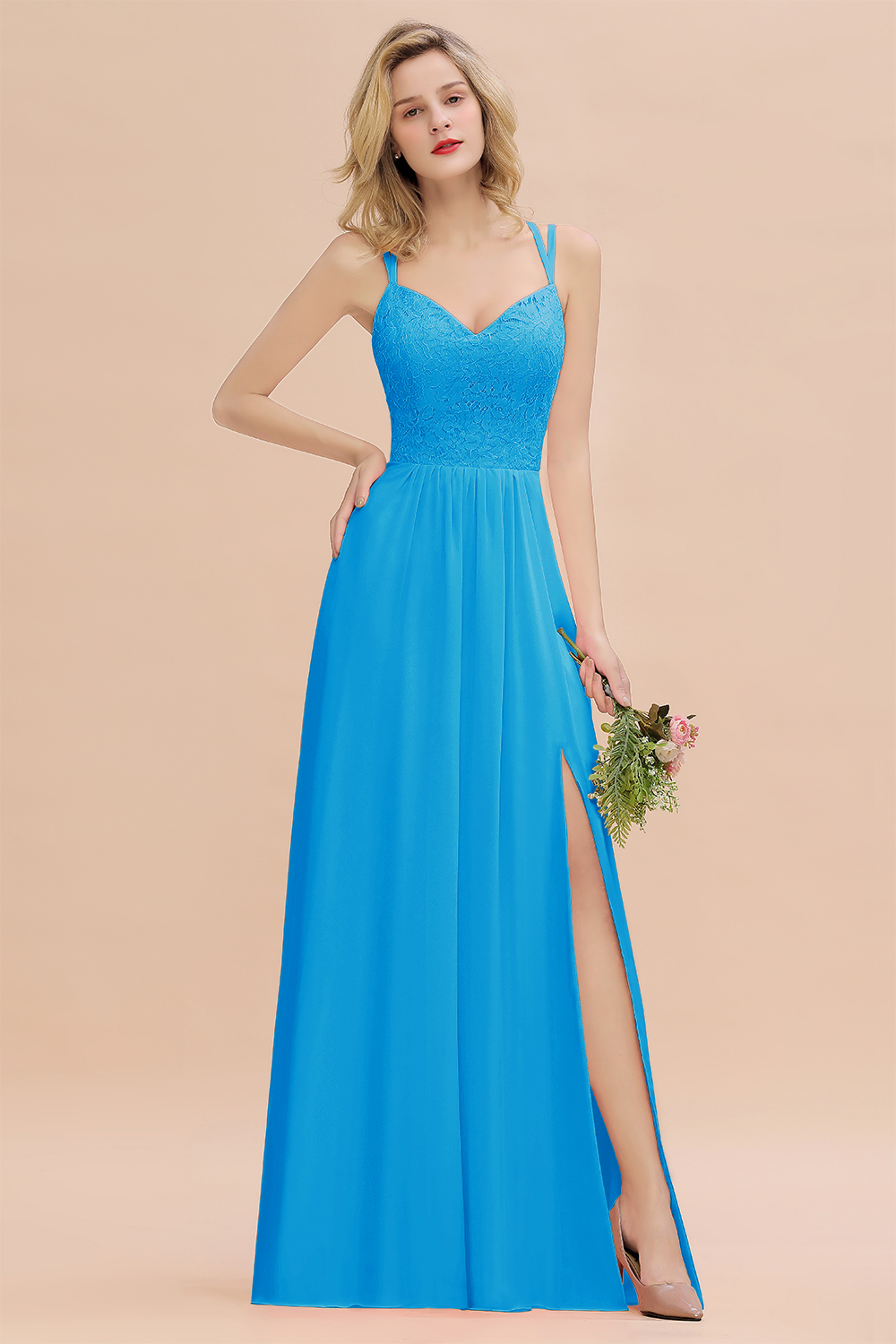 Sweetheart Aline Lace Party Dress Sleeveless Bridesmaid Dress with Side Slit