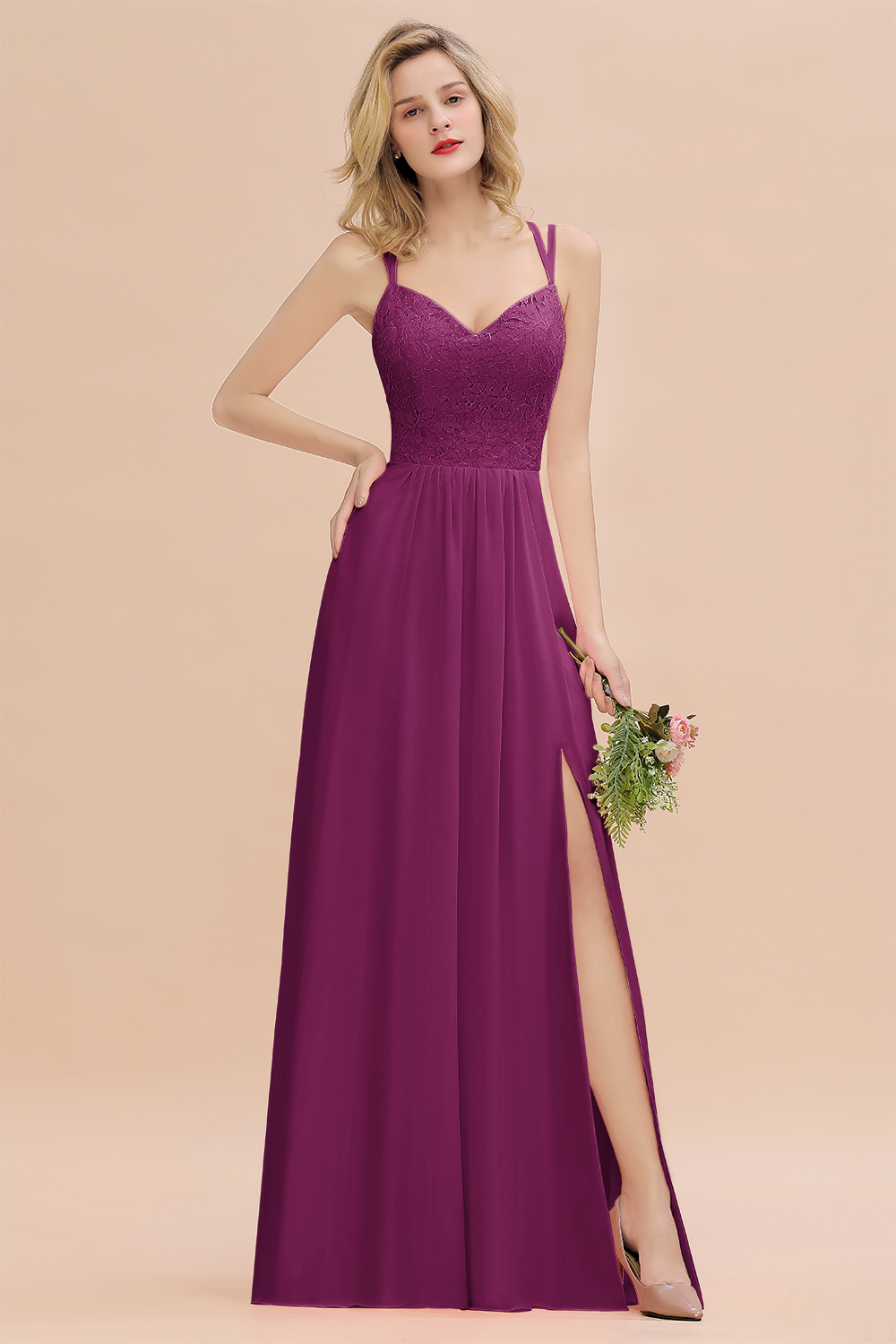 Sweetheart Aline Lace Party Dress Sleeveless Bridesmaid Dress with Side Slit