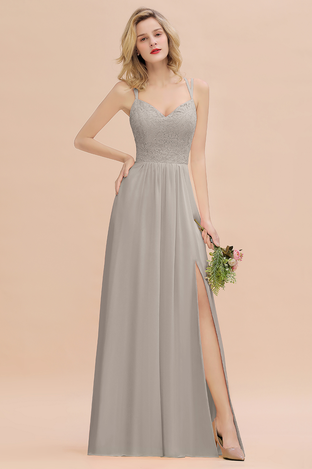 Sweetheart Aline Lace Party Dress Sleeveless Bridesmaid Dress with Side Slit