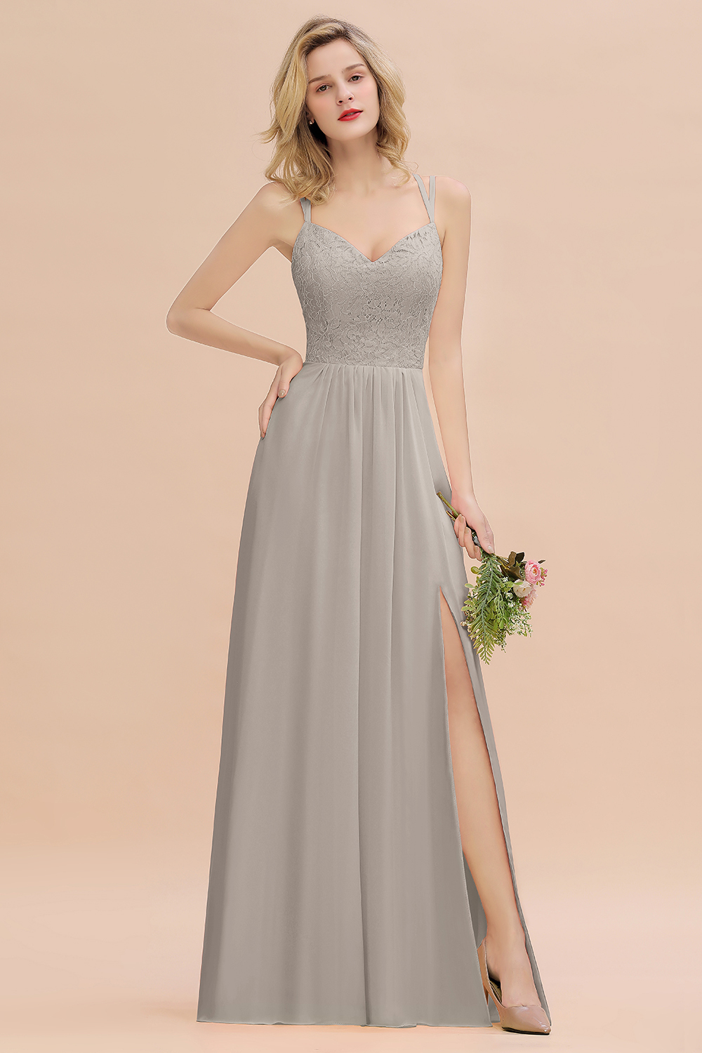 Sweetheart Aline Lace Party Dress Sleeveless Bridesmaid Dress with Side Slit