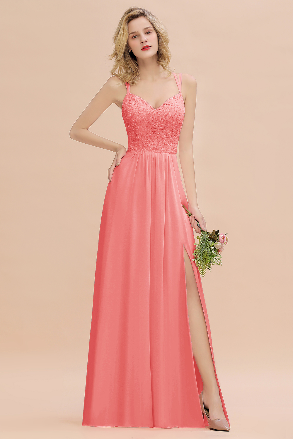 Sweetheart Aline Lace Party Dress Sleeveless Bridesmaid Dress with Side Slit