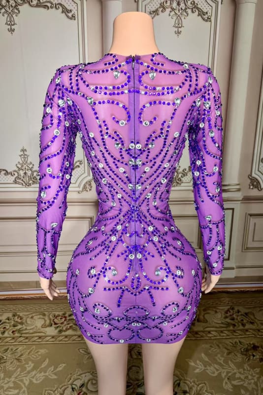 V-Neck Short Lilac Homecoming Dress Prom Dress with Long Sleeves-Babyonlinewholesale