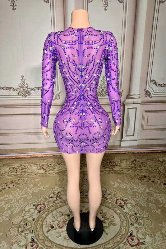 V-Neck Short Lilac Homecoming Dress Prom Dress with Long Sleeves-Babyonlinewholesale