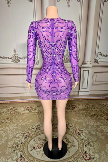 V-Neck Short Lilac Homecoming Dress Prom Dress with Long Sleeves-Babyonlinewholesale