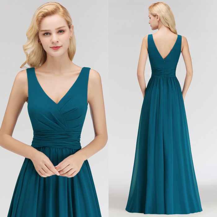 Elegant Ruched Chiffon Bridesmaid Dress Sleeveless Aline Wedding Guest Dress