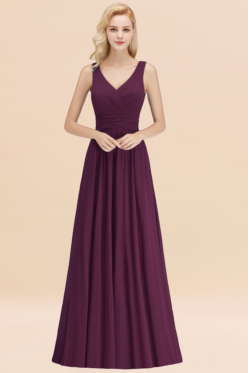 Elegant Ruched Chiffon Bridesmaid Dress Sleeveless Aline Wedding Guest Dress