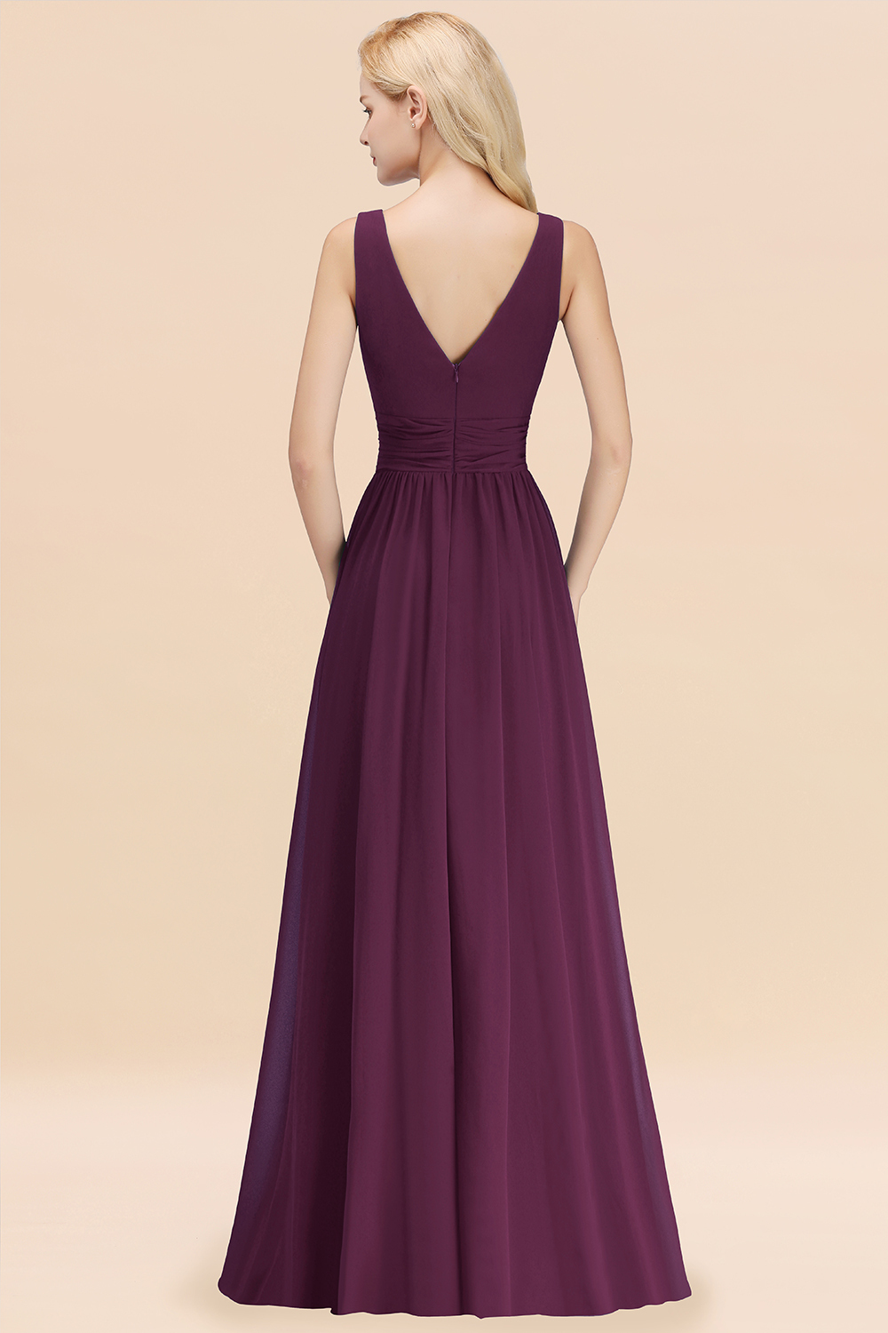 Elegant Ruched Chiffon Bridesmaid Dress Sleeveless Aline Wedding Guest Dress