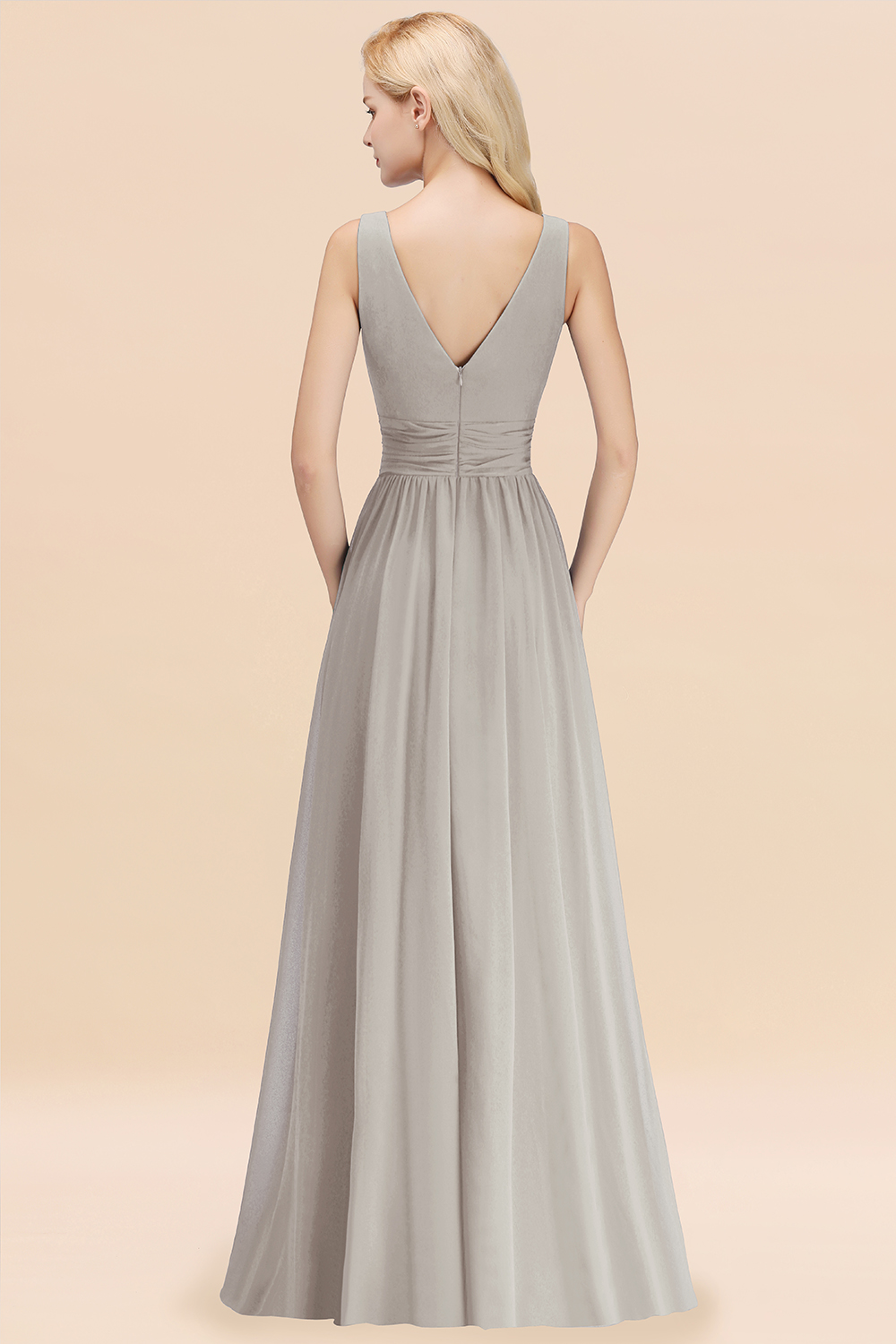 Elegant Ruched Chiffon Bridesmaid Dress Sleeveless Aline Wedding Guest Dress