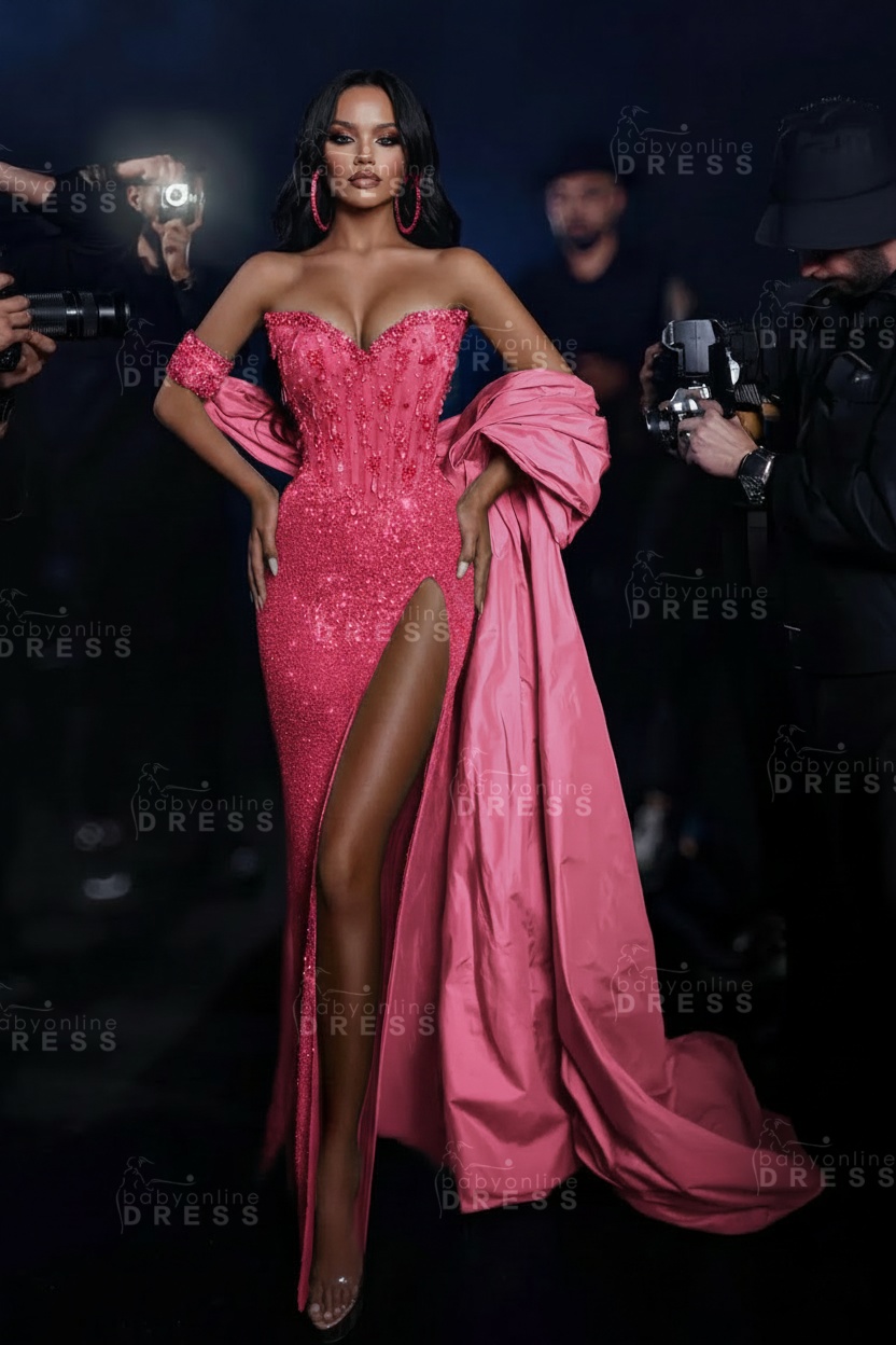 Sexy Strapless Sweetheart Crystal Mermaid Evening Dresses with Slit