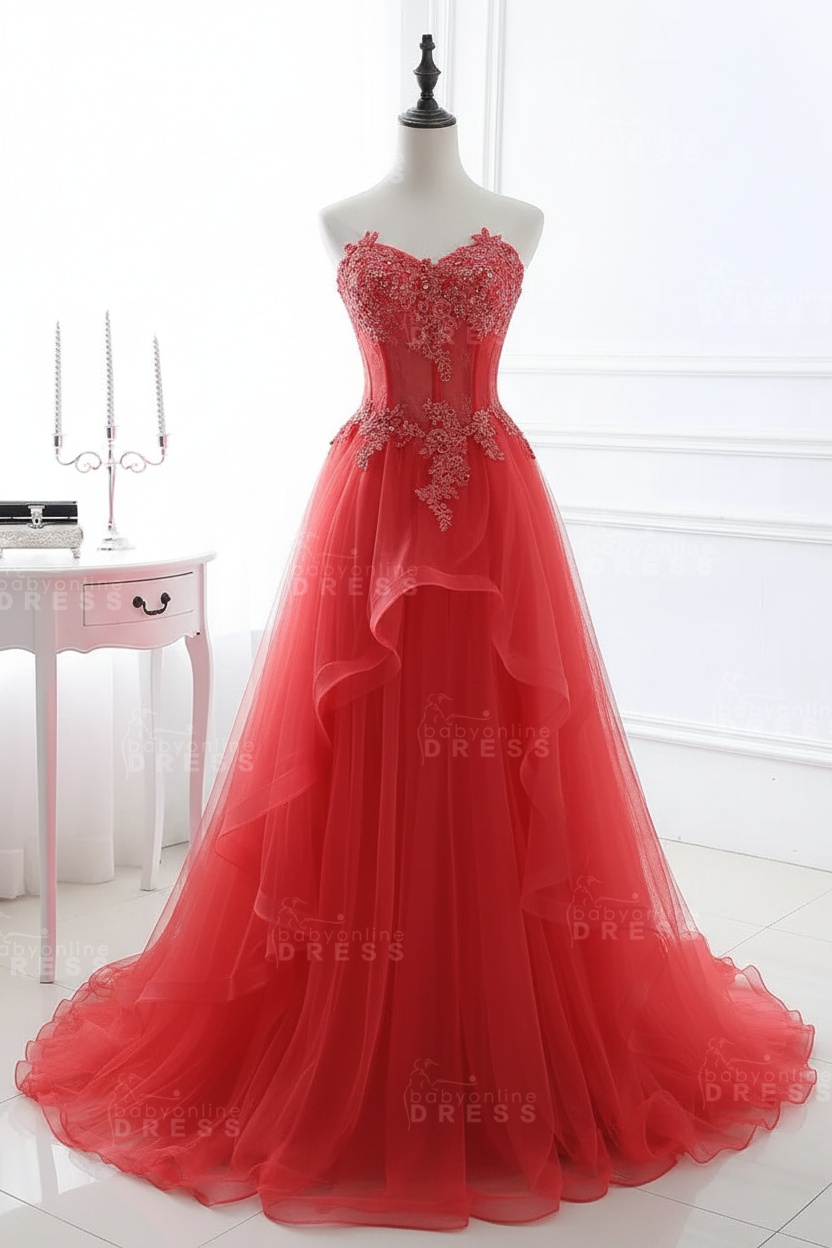 CHARLIZE |Ball Gown Sweetheart Tulle Sky Blue Prom Dress with Sequins BM0422