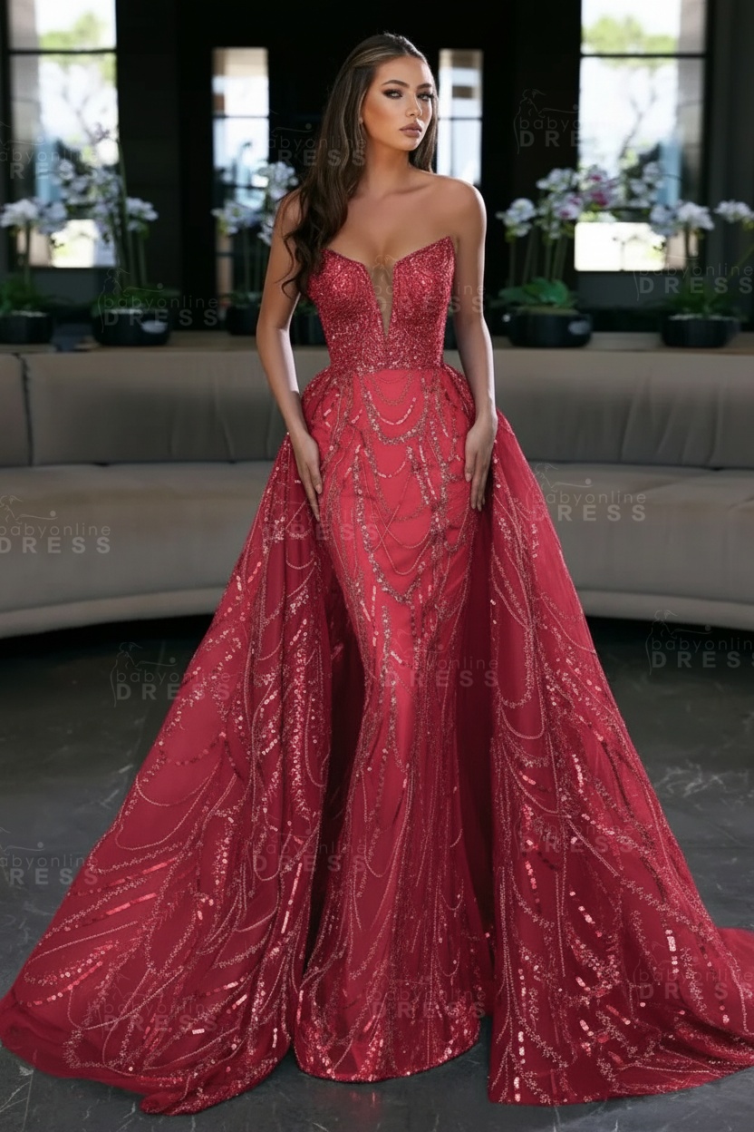 Blue Sequin Mermaid Sweetheart Prom Dresses with Overskirt