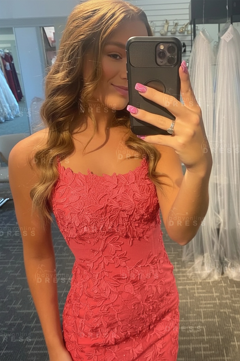 Lilac Spaghetti Straps Lace-up Short Homecoming Dress with Appliques