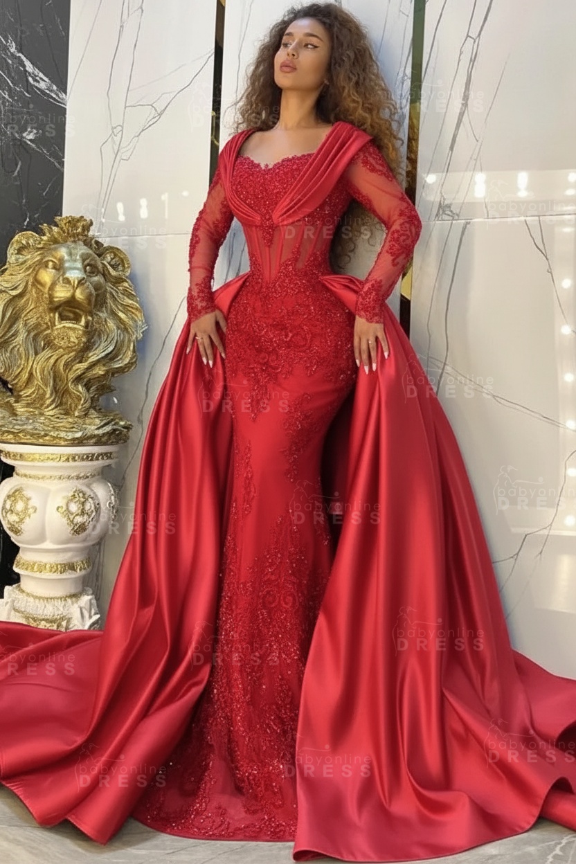 Gorgeous Sweetheart Appliques Lace A-Line Prom Dresses Long Sleeve Chapel Train