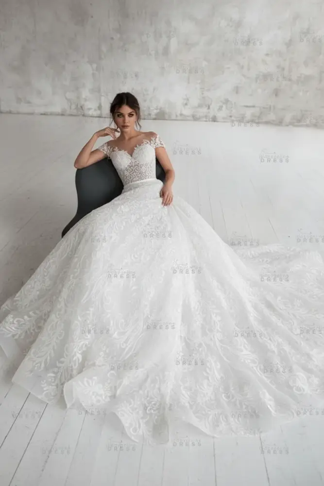 Chic Off Shoulder Floral Slim A-line Wedding Dress