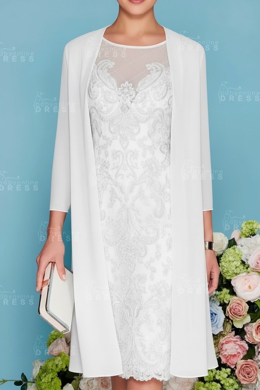 Scoop Neck Two Piece of Mermaid Slim Mother of the Bride Dress Chiffon 3/4 Sleeves Wedding Guest Outfits