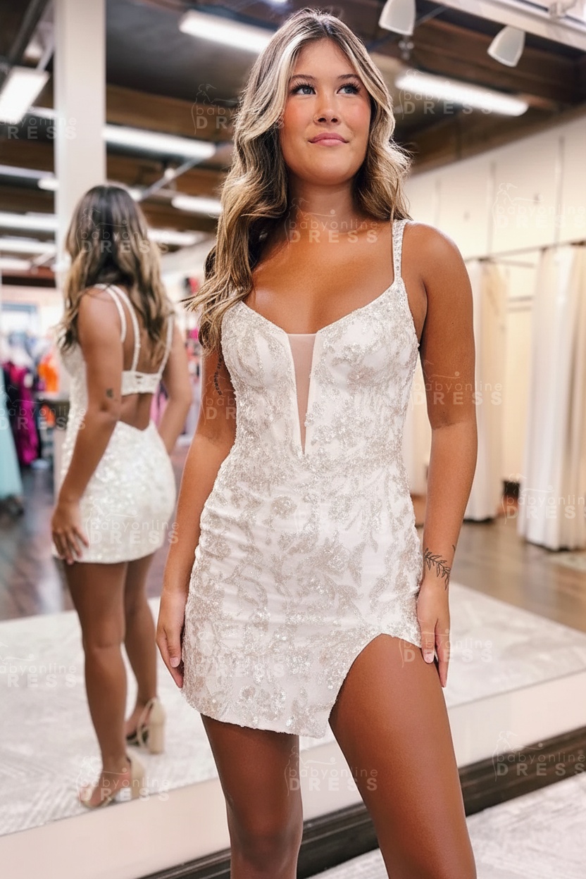 Sparkly Sequins Orange Short Homecoming Dress