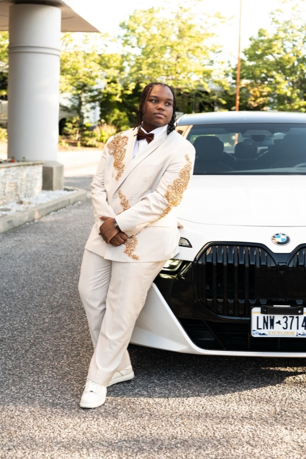 White Double Breasted Peaked Lapel Two Pieces Men Suits with Crystals