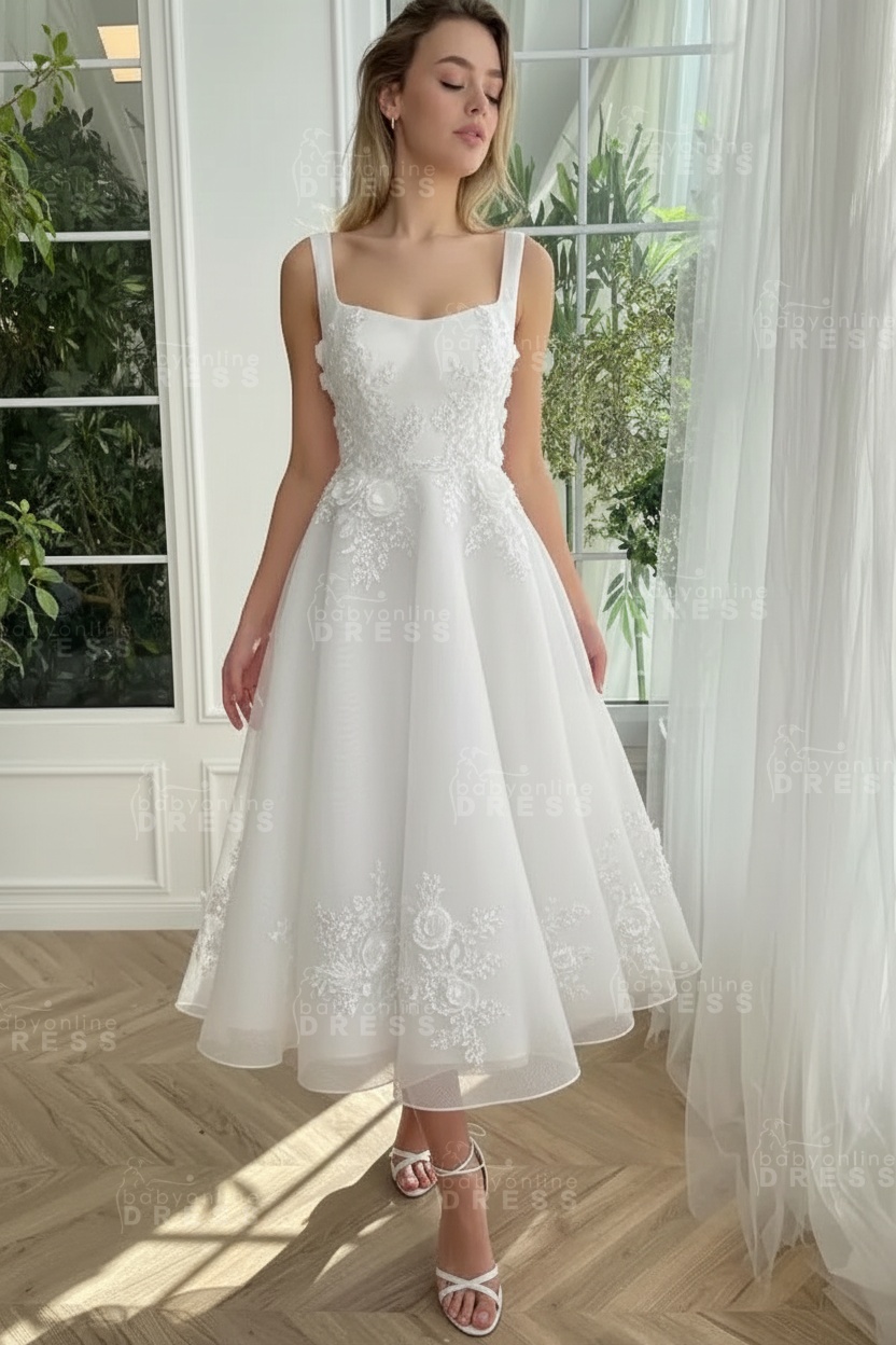 Burgundy Ankle length square neck Homecoming Dress Tulle Aline Formal Dress
