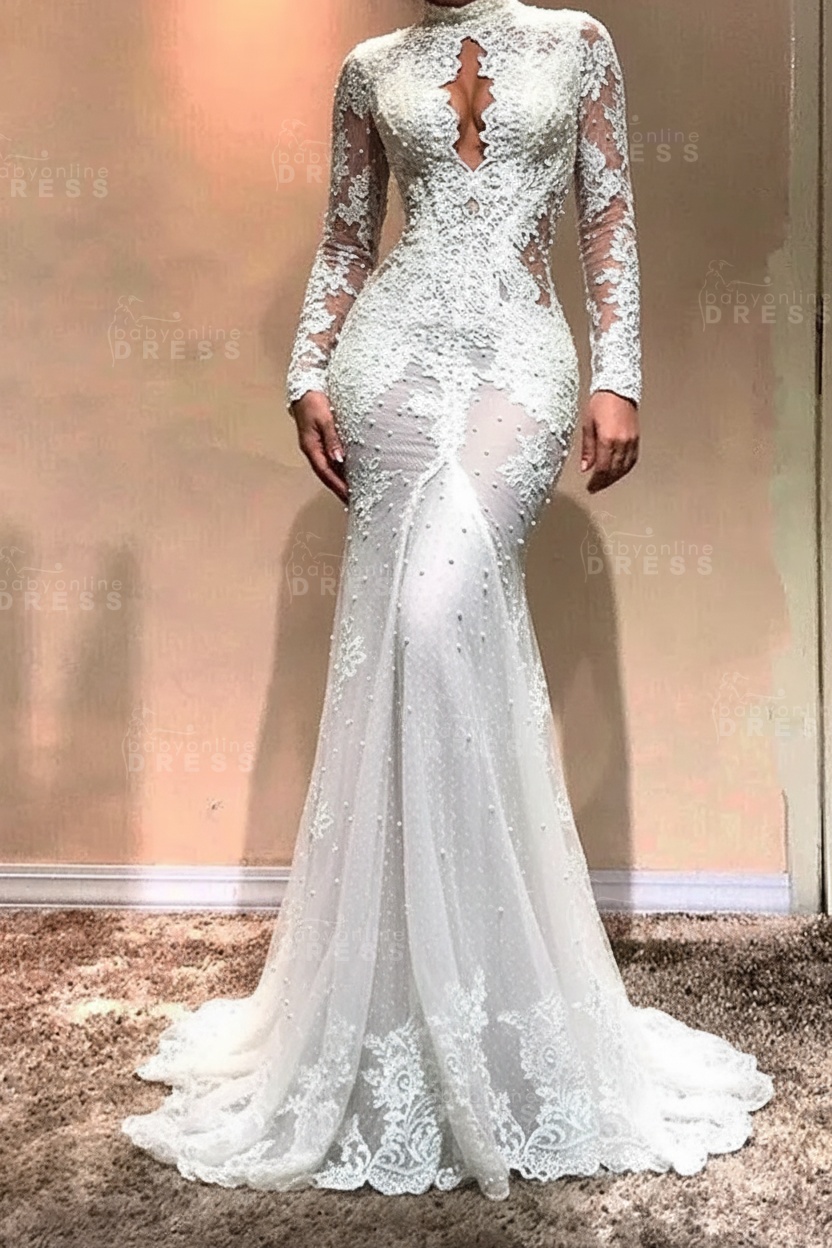 Gorgeous Long Sleeve Mermaid Evening Dress | Lace Formal Dress