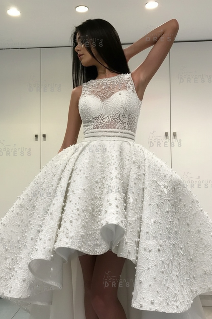 Gorgeous Sleeveless Beadings Short Hi-Lo Cocktail Dress Homecoming Dress