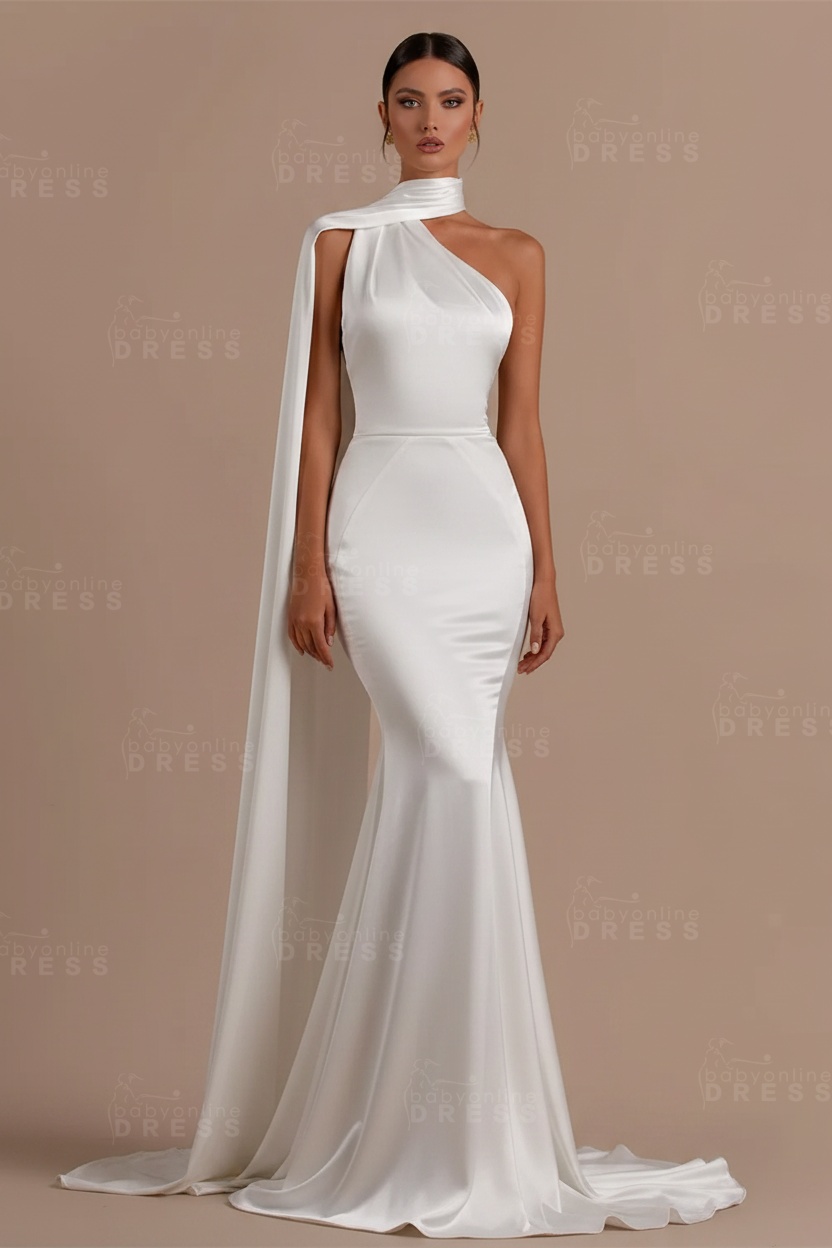 Black One shoulder Mermaid Long Sleeveless Prom Dresses