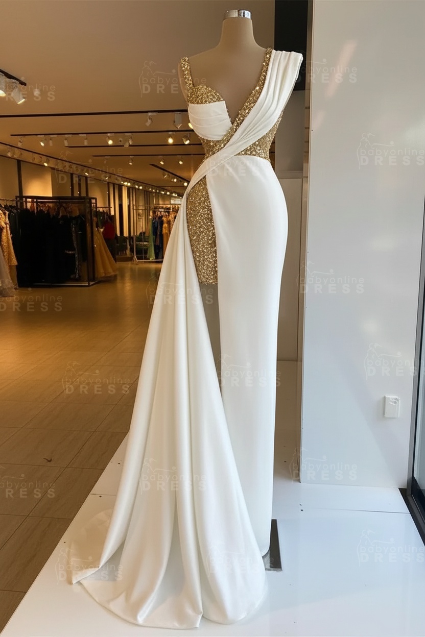 Luxury Satin Prom Dress Sleeveless with Sequins Sleeveless Evening Gown