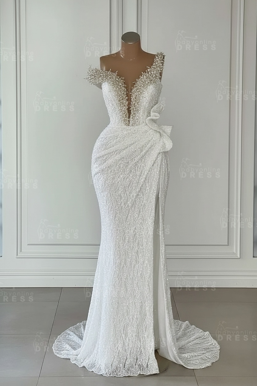 One Shoulder Sequins Sleeveless Long Mermaid Prom Dress