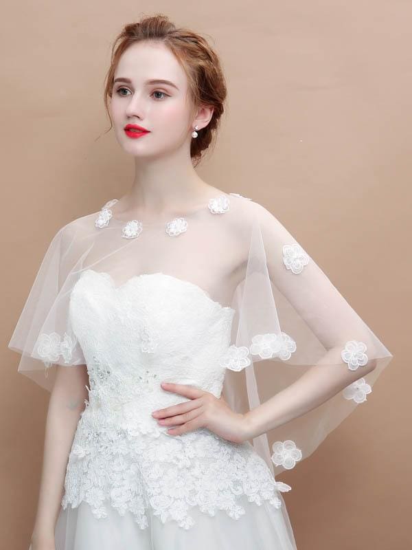 White Lace  Appliqued Wedding Wraps | Babyonlinewholesale-Babyonlinewholesale