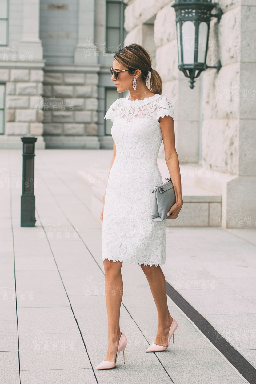 Lace Blush Pink Formal Dresses Knee Length Wedding Party Dress Prom Dress