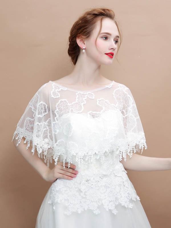 White Lace Tassel Appliqued Wedding Wraps | Babyonlinewholesale-Babyonlinewholesale