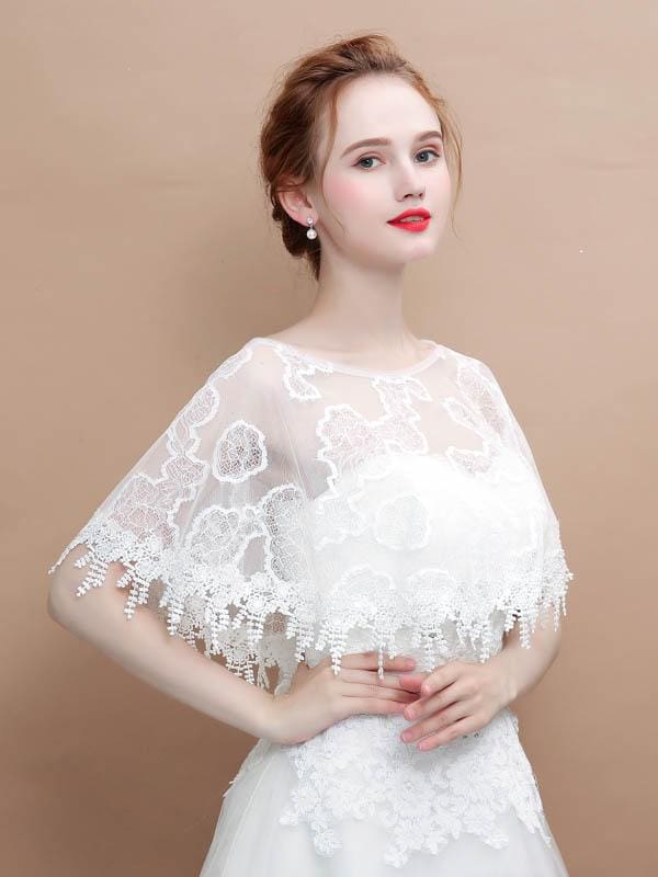 White Lace Tassel Appliqued Wedding Wraps | Babyonlinewholesale-Babyonlinewholesale