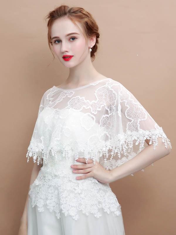 White Lace Tassel Appliqued Wedding Wraps | Babyonlinewholesale-Babyonlinewholesale
