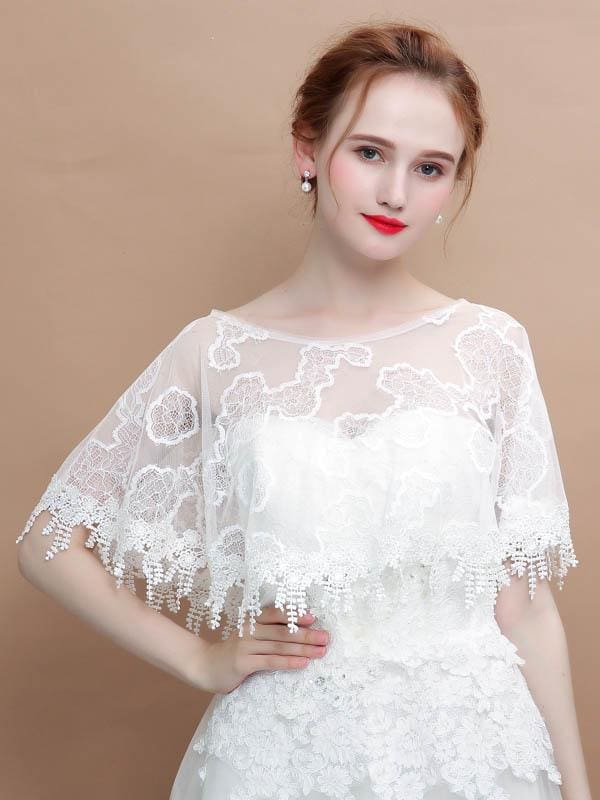 White Lace Tassel Appliqued Wedding Wraps | Babyonlinewholesale-Babyonlinewholesale