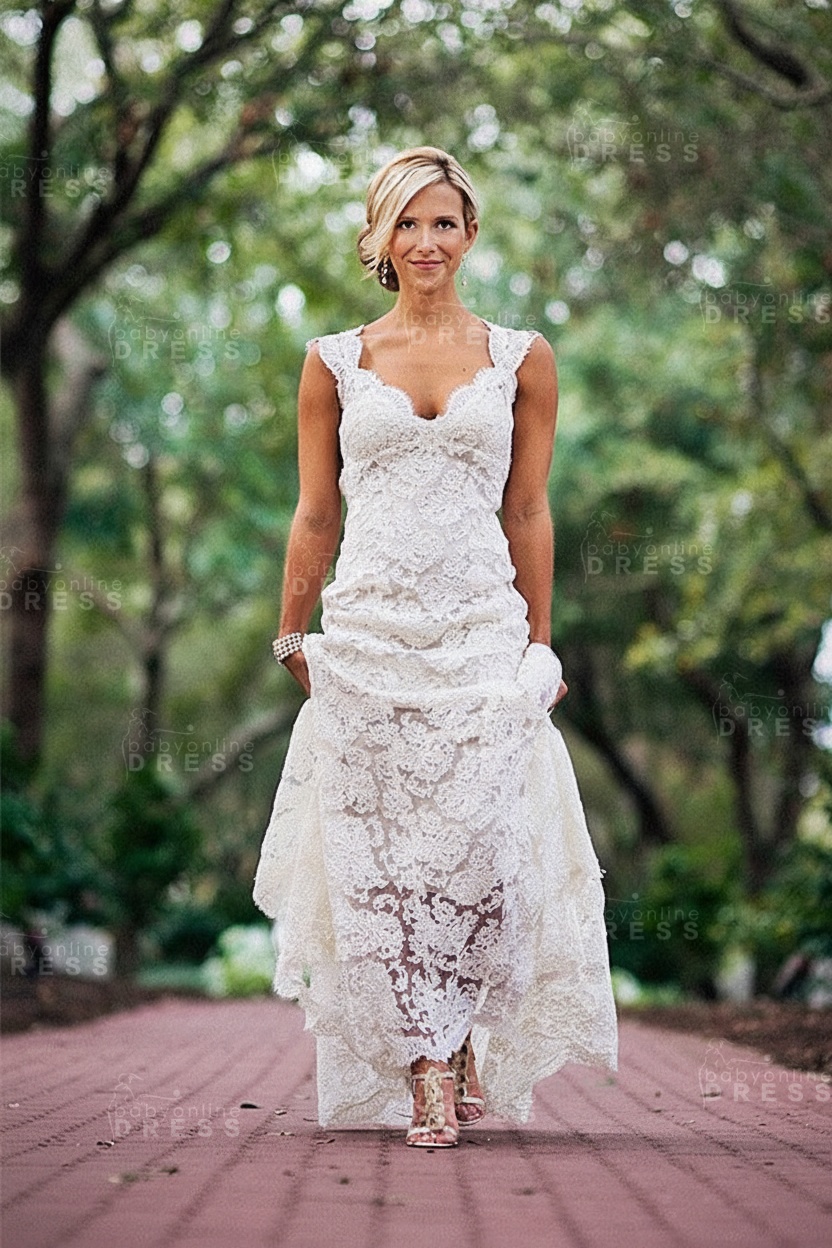 Elegant Full Lace Wedding Dress Open Back Sleeveless Summer Wedding Gowns