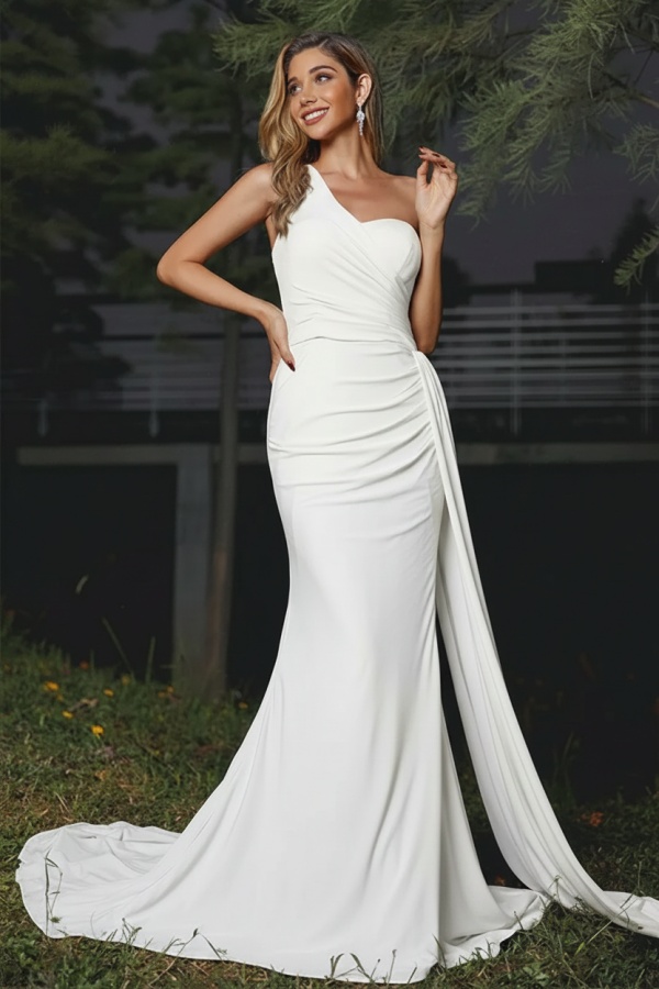 One Shoulder Lavender Satin Evening Dresses Mermaid Prom Dress