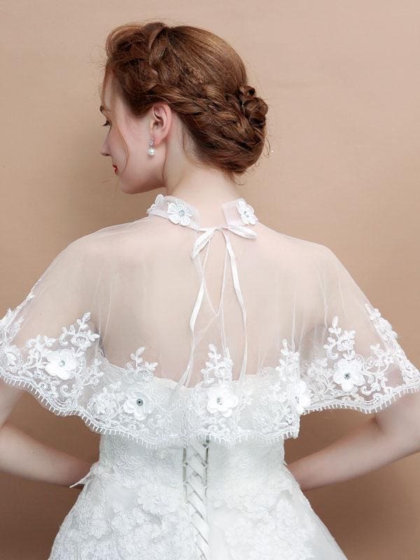 White Sheer Flowers Summer Cape Wedding Wraps | Babyonlinewholesale-Babyonlinewholesale