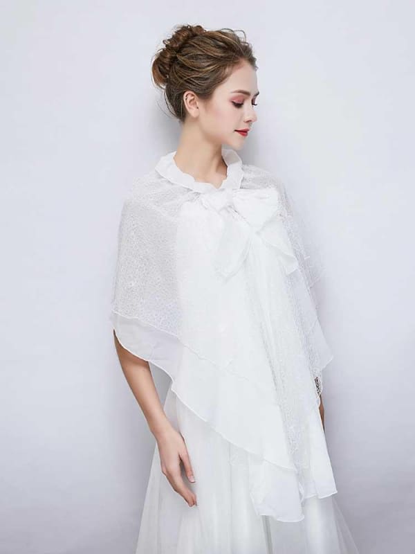 White Soft Chiffon Lace Up Wedding Wraps | Babyonlinewholesale-Babyonlinewholesale