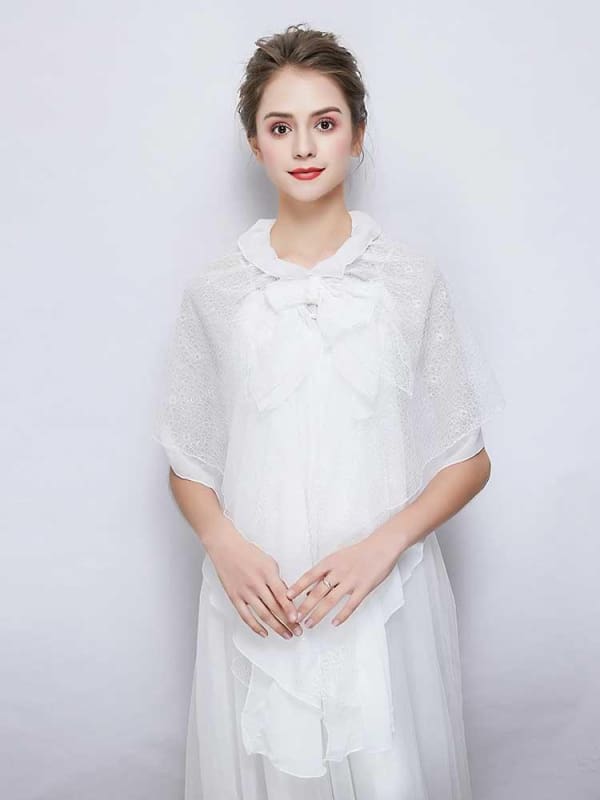 White Soft Chiffon Lace Up Wedding Wraps | Babyonlinewholesale-Babyonlinewholesale