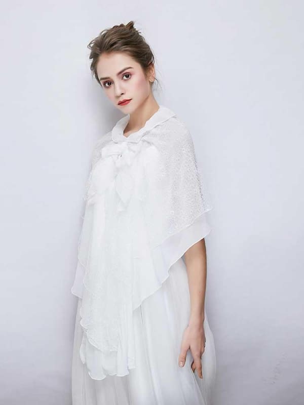 White Soft Chiffon Lace Up Wedding Wraps | Babyonlinewholesale-Babyonlinewholesale