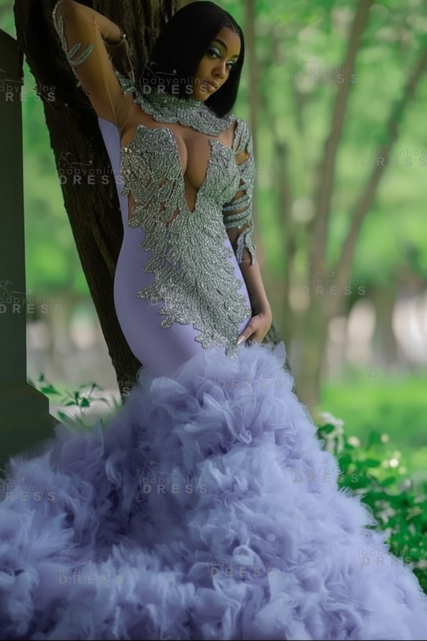 Glamorous Slim Mermaid Evening Gowns with sleeves Beadings Prom Dress