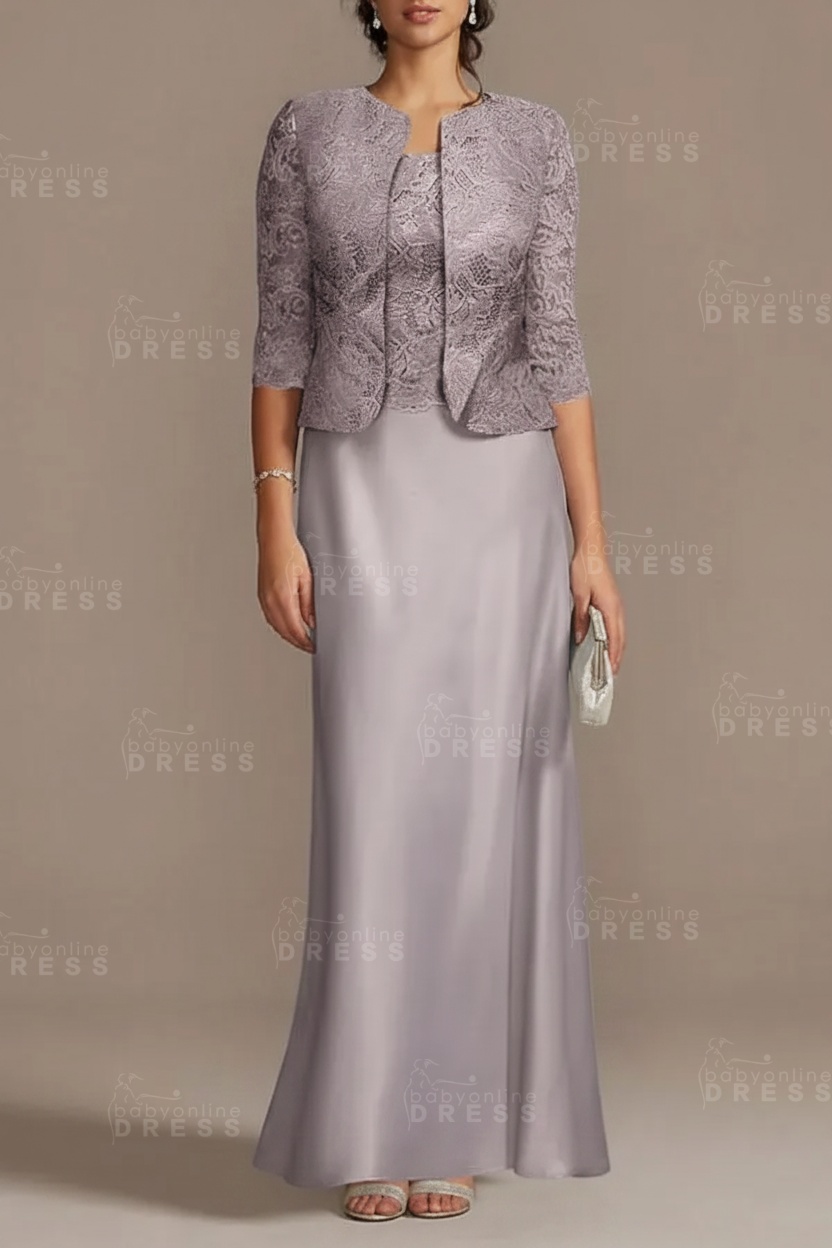 Long sleeves Sky blue Column Long Mother of the bride Dress