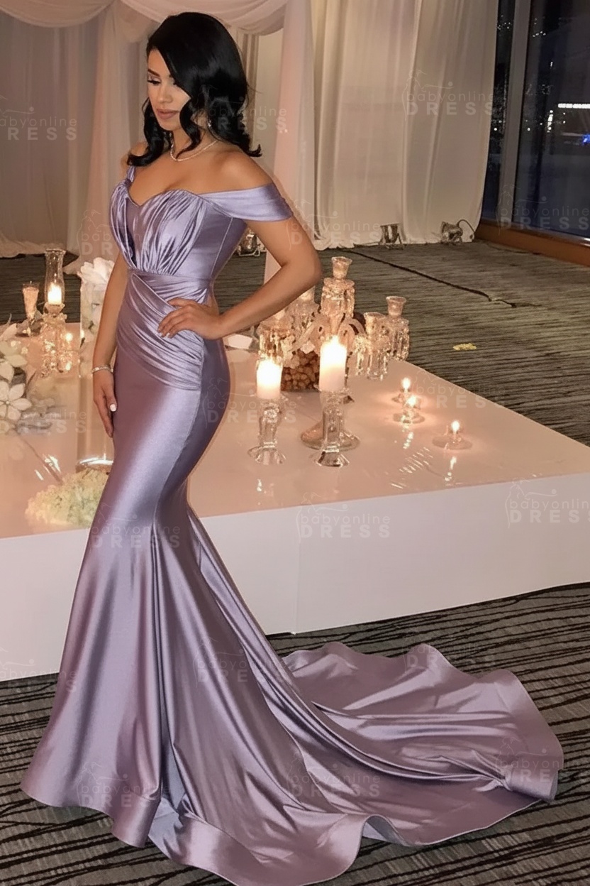 Off The Shoulder Champagne Gold Sexy Prom Dresses Mermaid Lates Popular Evening Gown