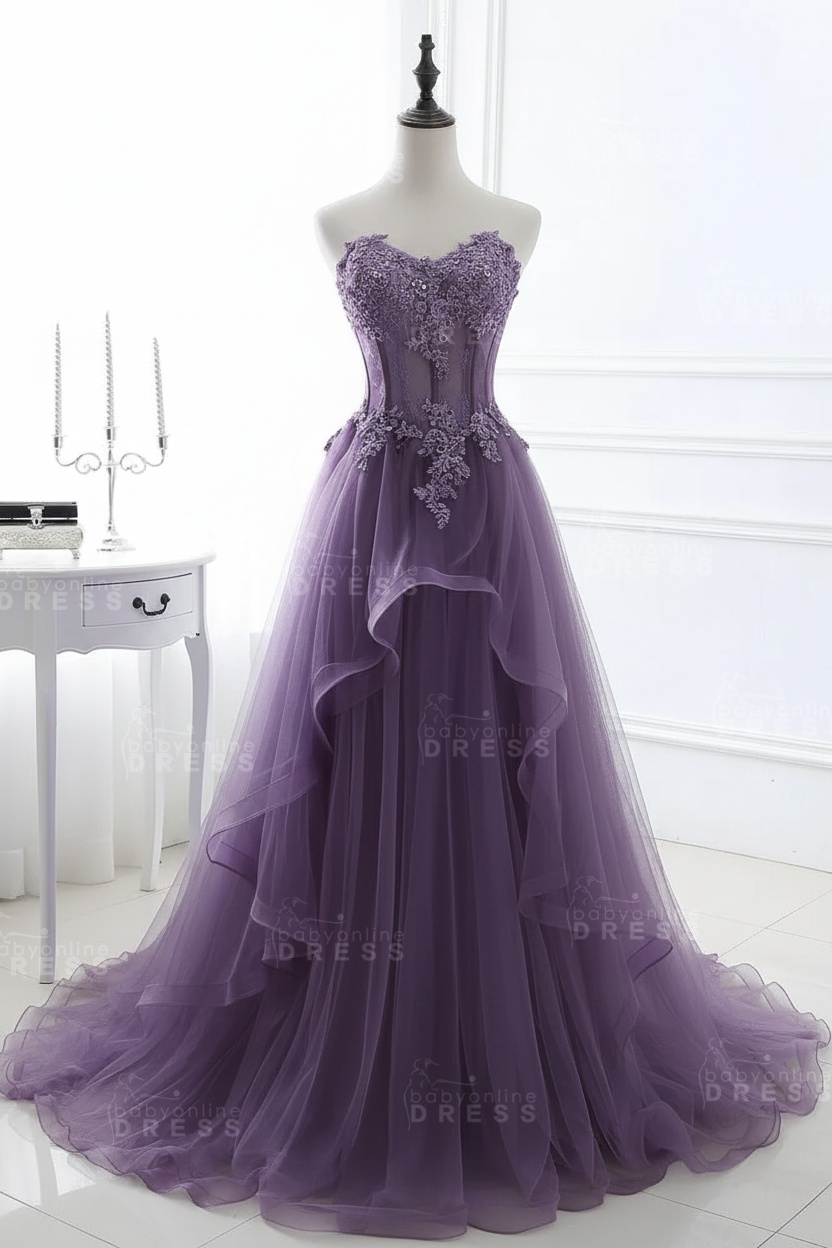 CHARLIZE |Ball Gown Sweetheart Tulle Sky Blue Prom Dress with Sequins BM0422