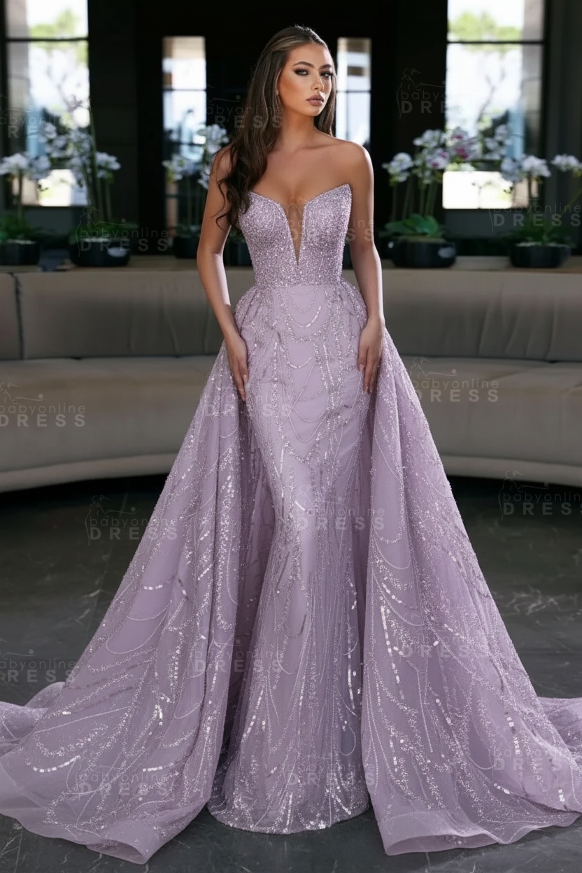 Blue Sequin Mermaid Sweetheart Prom Dresses with Overskirt