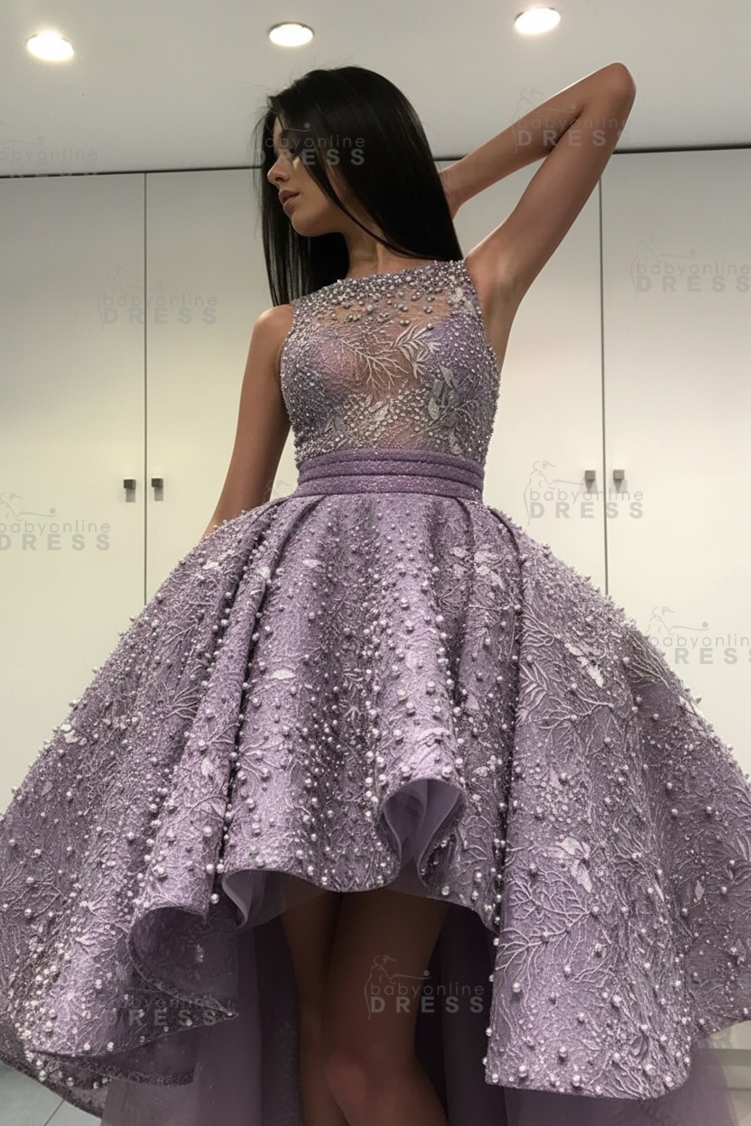 Gorgeous Sleeveless Beadings Short Hi-Lo Cocktail Dress Homecoming Dress