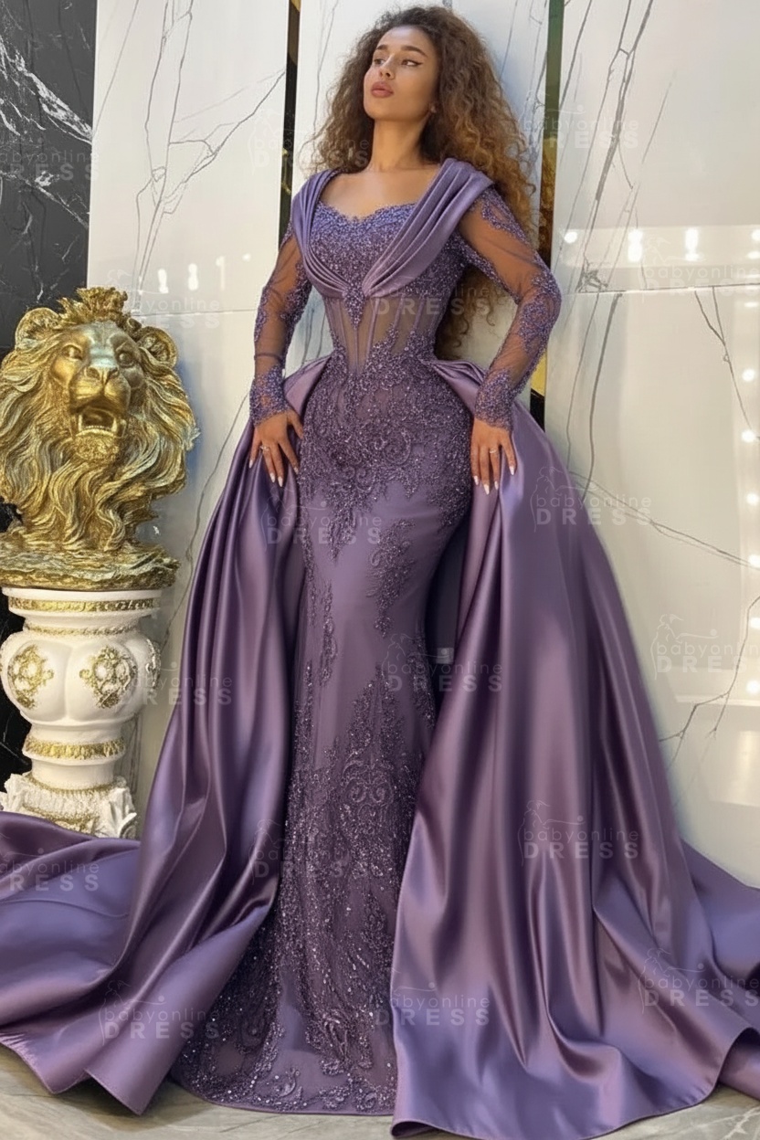 Gorgeous Sweetheart Appliques Lace A-Line Prom Dresses Long Sleeve Chapel Train